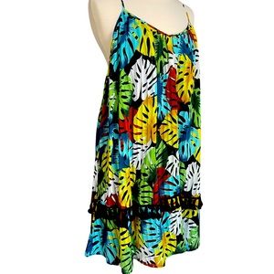 NWT GB Gianni Bini Vintage Aloha Multicolor Palm Leaf Dress | Large